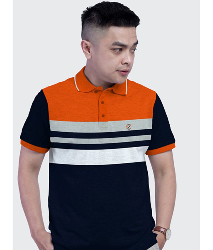     			WESTMAN Cotton Blend Regular Fit Striped Half Sleeves Men's Polo T Shirt - Orange ( Pack of 1 )