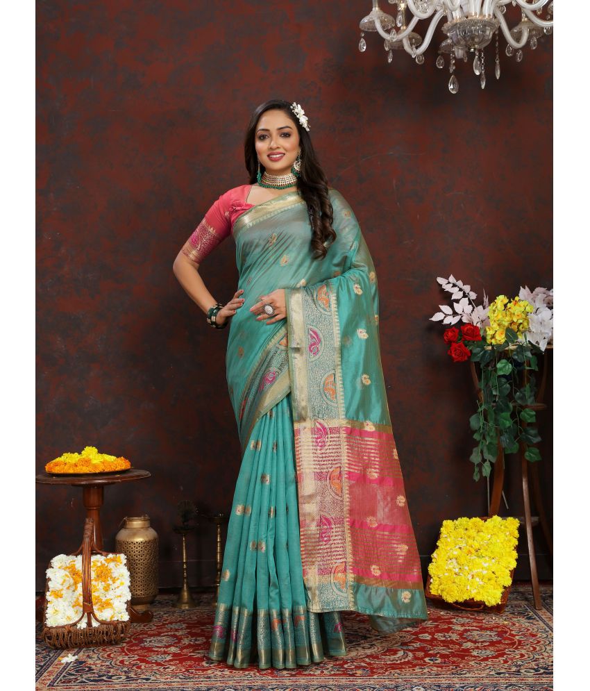     			ofline selection Organza Woven Saree With Blouse Piece - SkyBlue ( Pack of 1 )