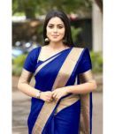 Vkaran Net Cut Outs Saree With Blouse Piece - Blue ( Pack of 1 )