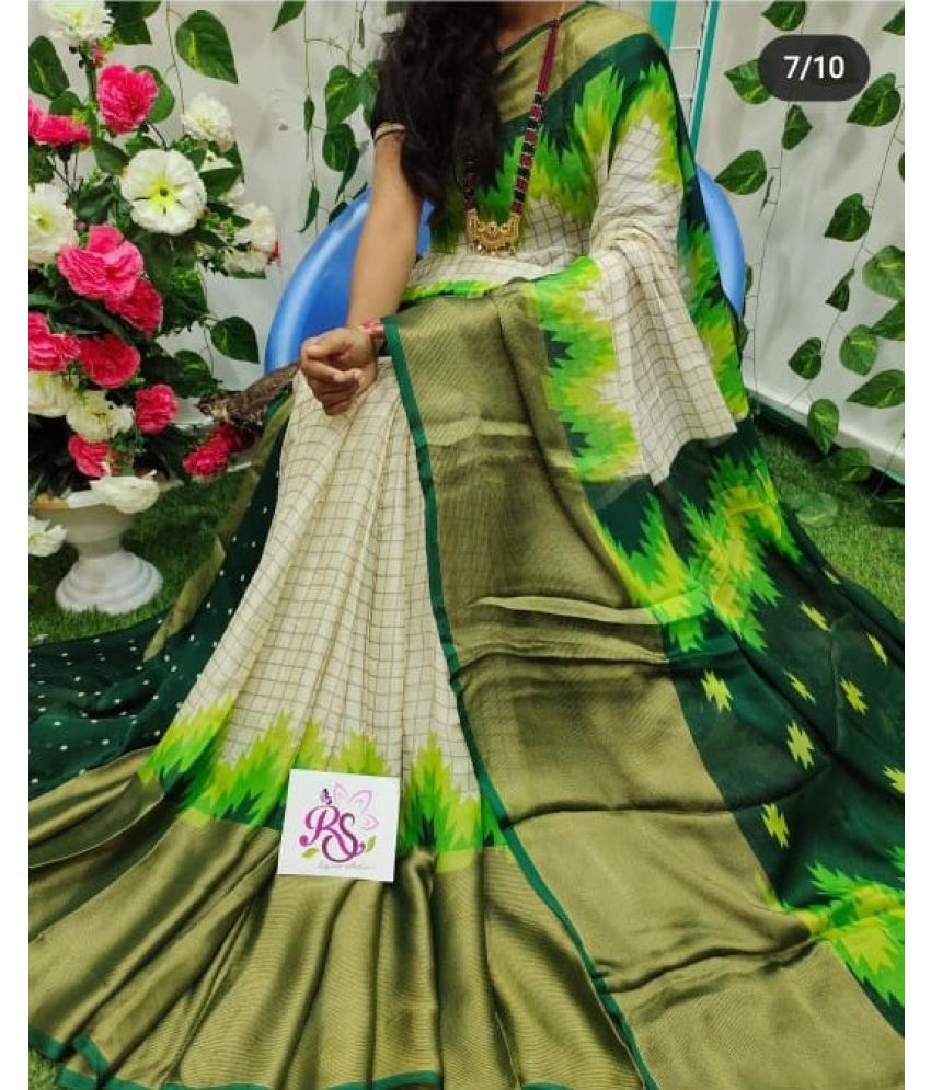     			Bhuwal Fashion Chiffon Printed Saree With Blouse Piece - Green ( Pack of 1 )