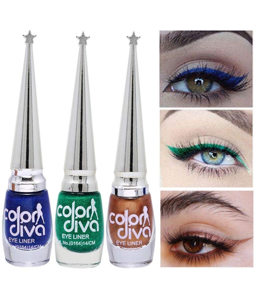     			Color Diva Eye Liner, Water Resistant, Long-Lasting, 6ml Matte, Shimmery & Satin Finish Pack of 3