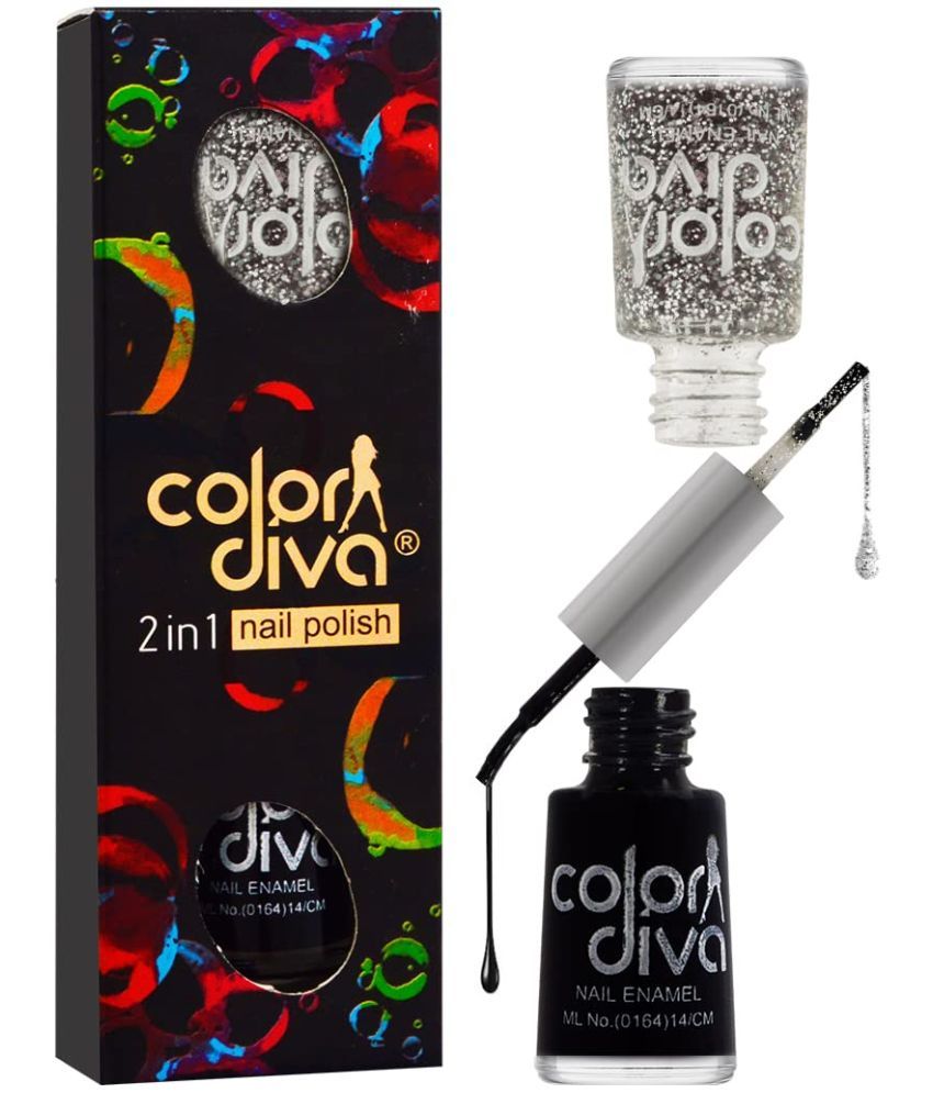     			COLOR DIVA 2 In 1 Nail Polish, 11ml | Chip Resistant, Quick Dry (Black & Silver Glitter)