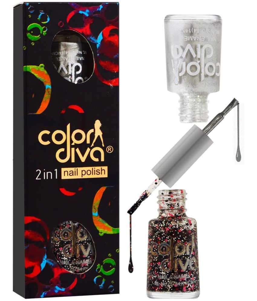     			COLOR DIVA 2 In 1 Nail Polish, 11ml | Chip Resistant, Long-Lasting (Silver & Mix Cocktail)