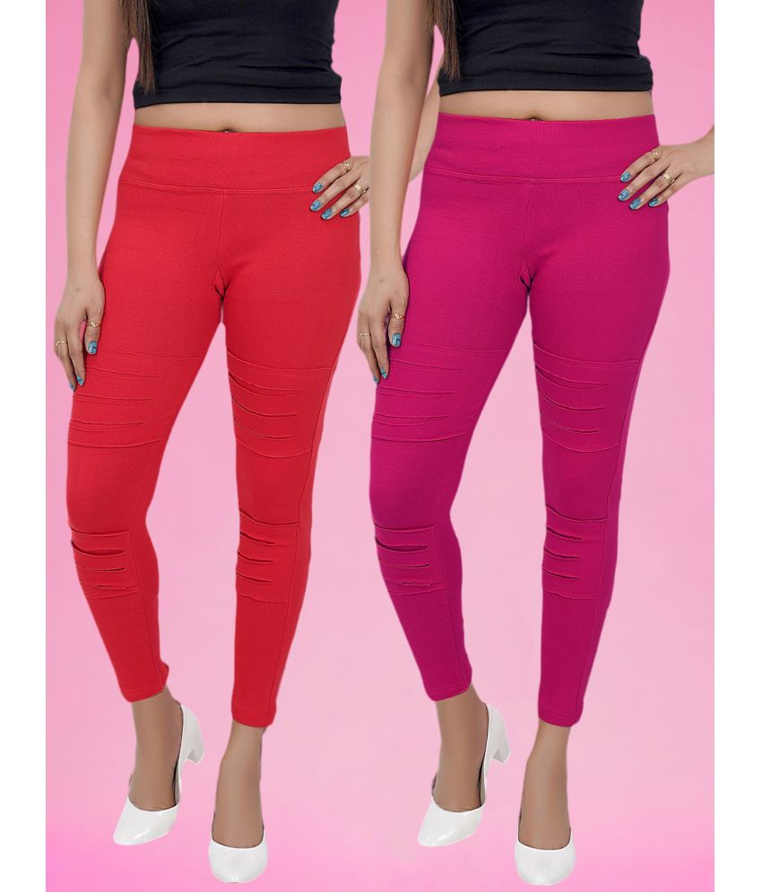    			Colorscube - Pink,Red Cotton Women's Leggings ( Pack of 2 )
