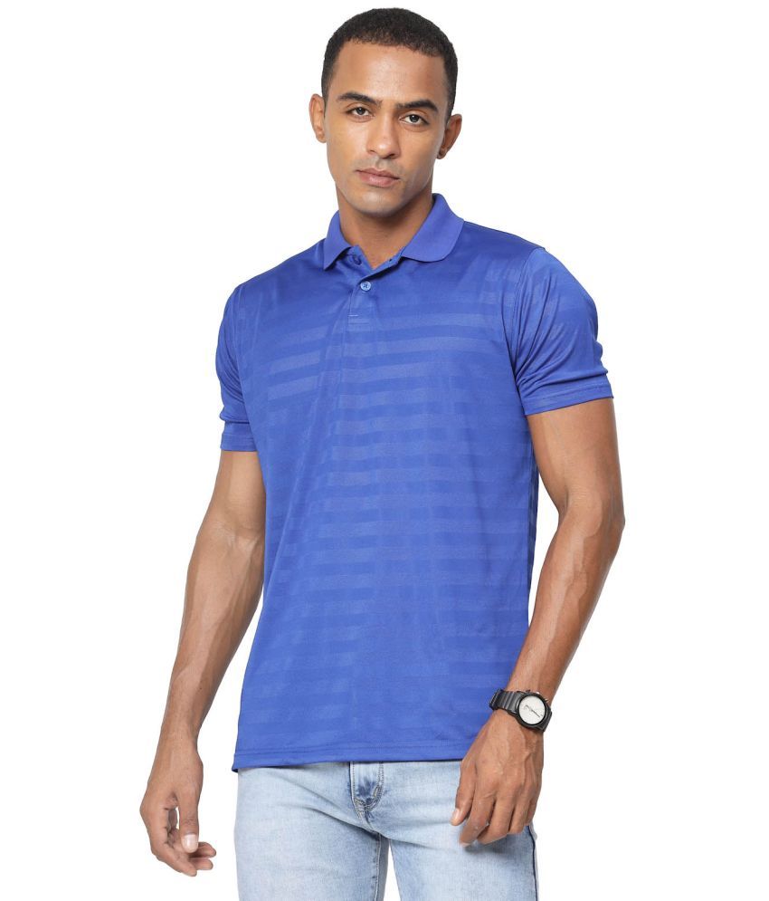     			Fundoo Polyester Regular Fit Striped Half Sleeves Men's Polo T Shirt - Blue ( Pack of 1 )