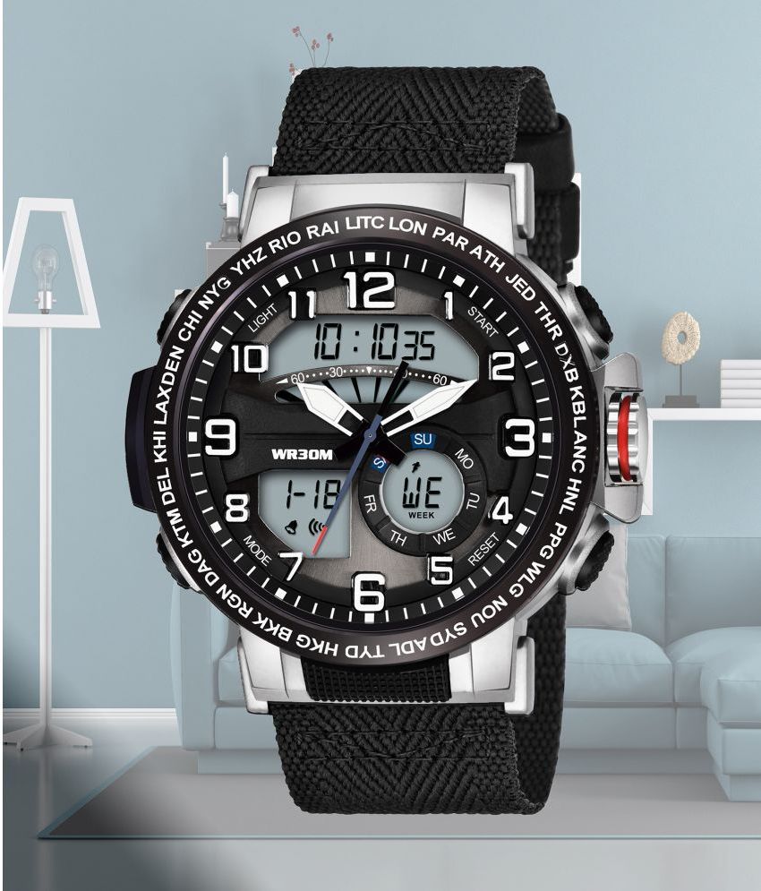     			Harbor Black Fabric Analog-Digital Men's Watch