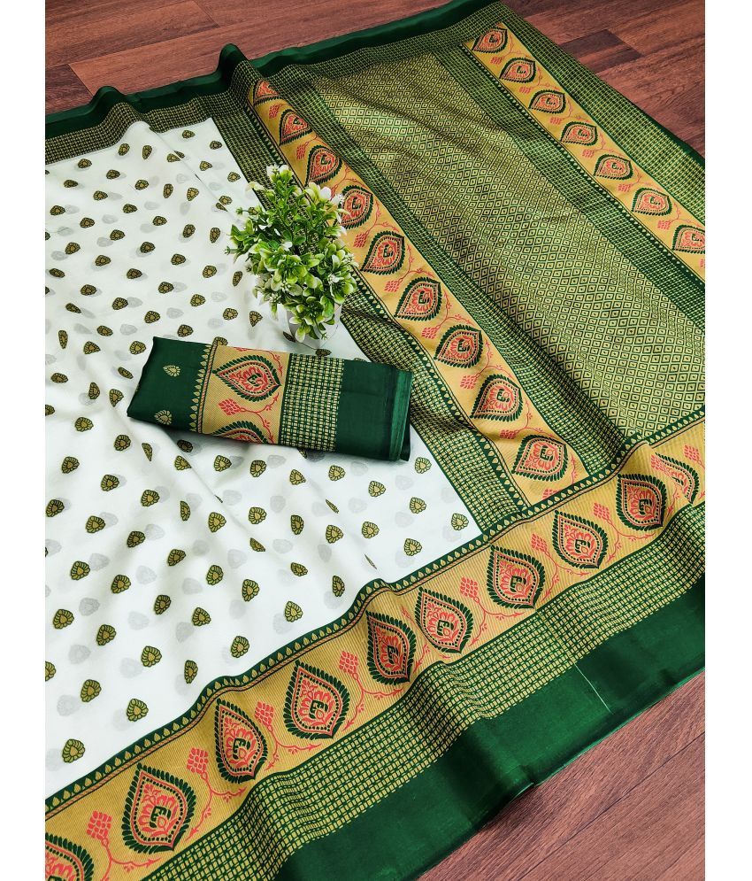     			Kanooda Prints Art Silk Printed Saree With Blouse Piece - Green ( Pack of 1 )