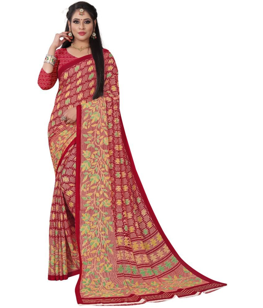     			Kanooda Prints Georgette Printed Saree With Blouse Piece - Red ( Pack of 1 )