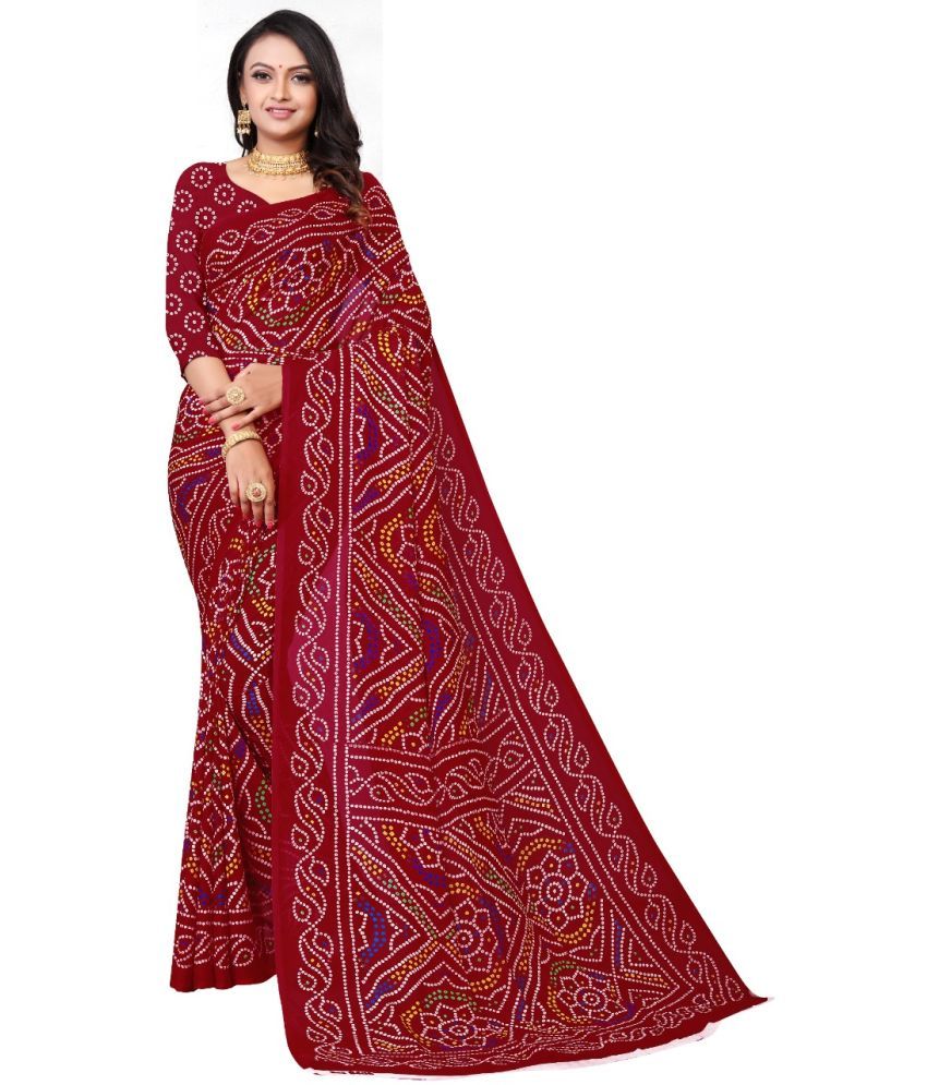     			Kanooda Prints Georgette Printed Saree With Blouse Piece - Maroon ( Pack of 1 )