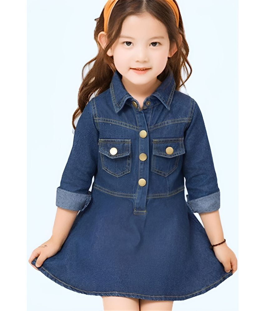     			MODERN HUTT Dark Blue Denim Girls Shirt Dress ( Pack of 1 )