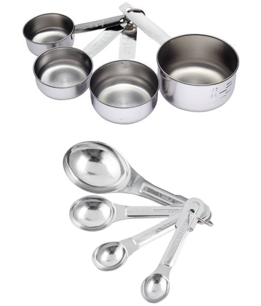     			OC9 Silver Stainless Steel Measuring Cup+Measuring Spoon ( Set of 2 )