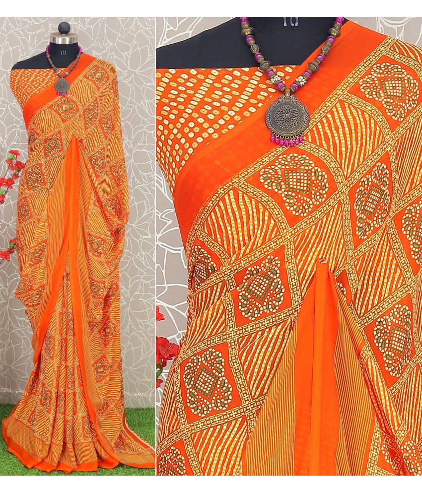     			Rekha Maniyar Georgette Printed Saree With Blouse Piece - Orange ( Pack of 1 )