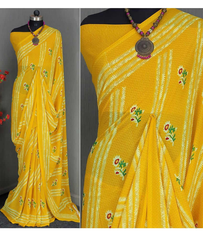     			Rekha Maniyar Georgette Printed Saree With Blouse Piece - Mustard ( Pack of 1 )