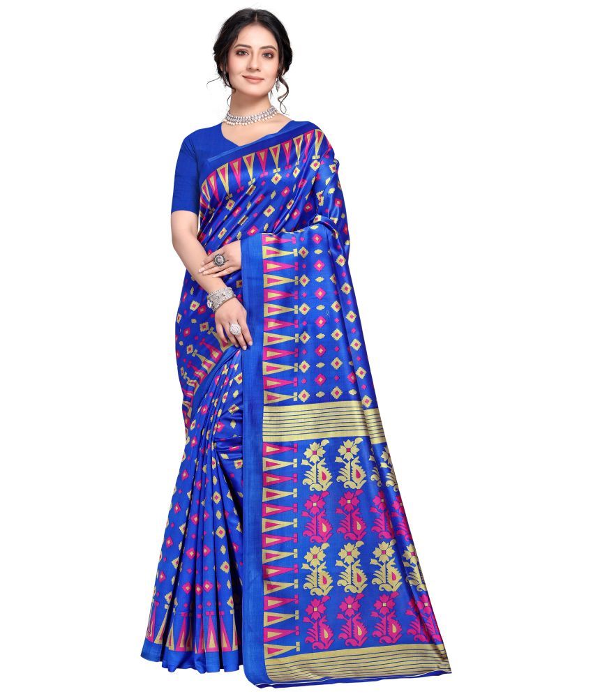     			Rekha Maniyar Silk Printed Saree With Blouse Piece - Blue ( Pack of 1 )