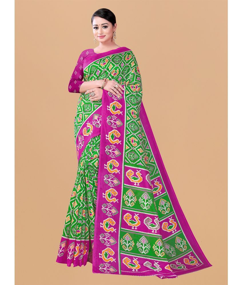     			Rekha Maniyar Silk Printed Saree With Blouse Piece - Green ( Pack of 1 )