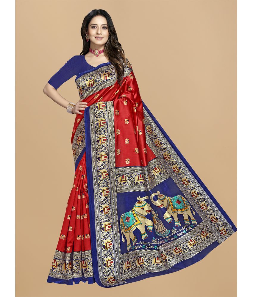     			Rekha Maniyar Silk Printed Saree With Blouse Piece - Red ( Pack of 1 )