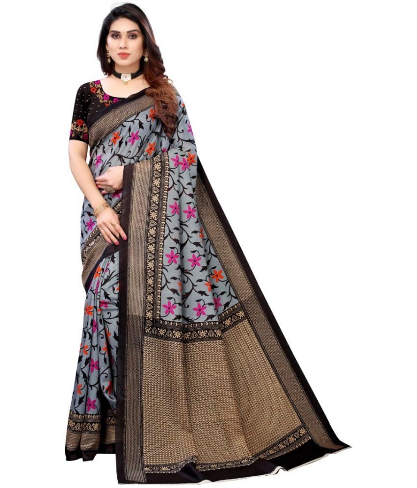     			Saadhvi Art Silk Printed Saree With Blouse Piece - Grey ( Pack of 1 )