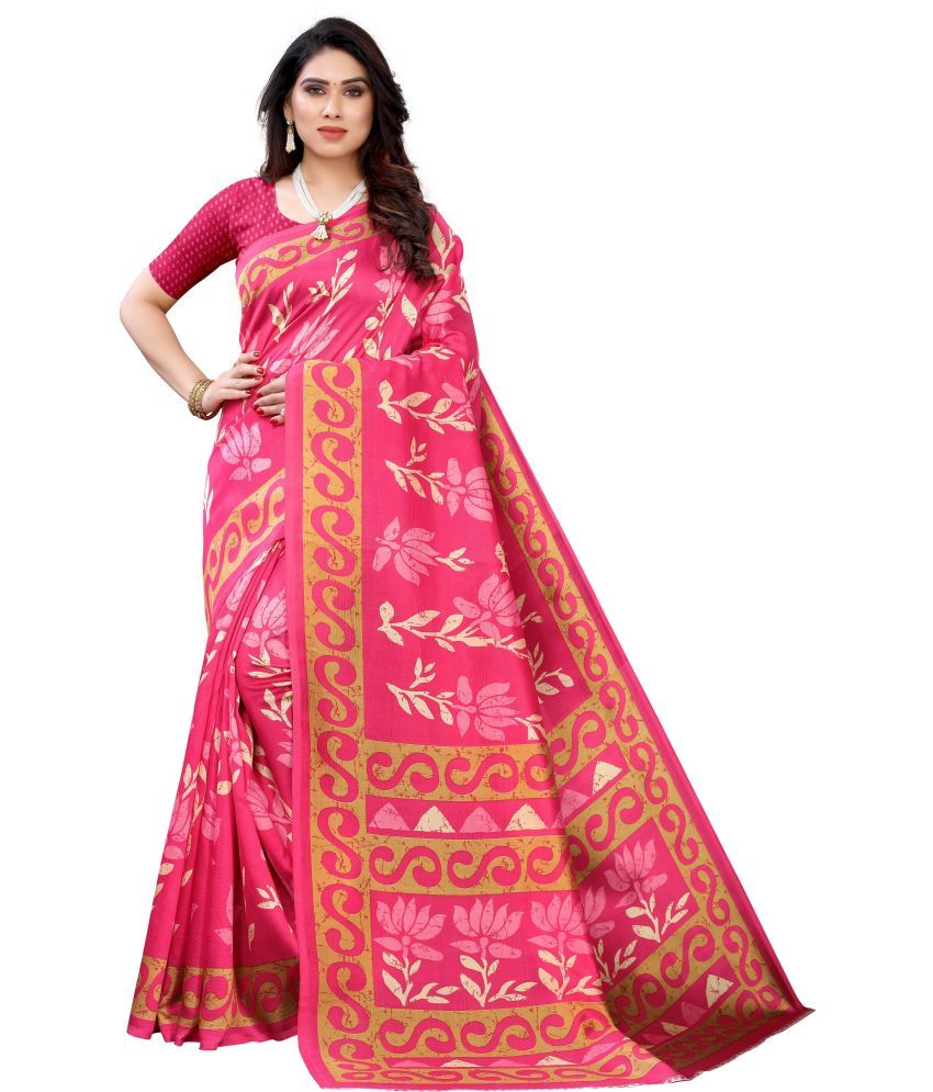     			Saadhvi Cotton Silk Applique Saree Without Blouse Piece - Pink ( Pack of 1 )