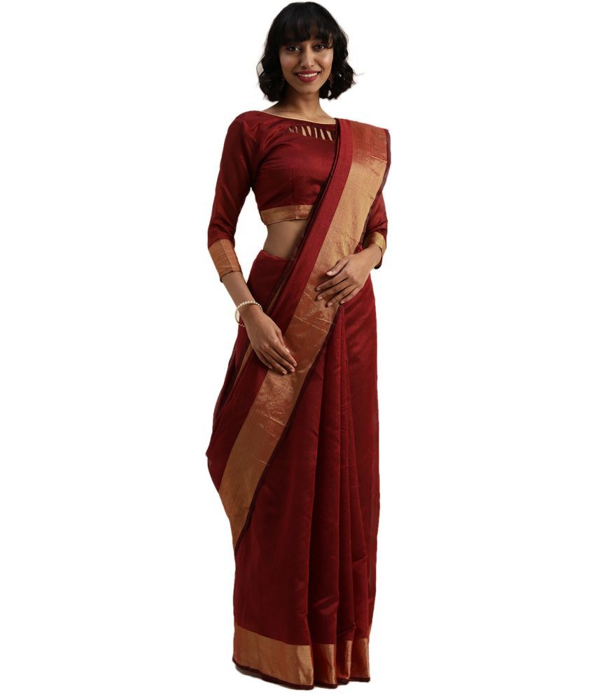     			Saadhvi Cotton Silk Applique Saree Without Blouse Piece - Maroon ( Pack of 1 )