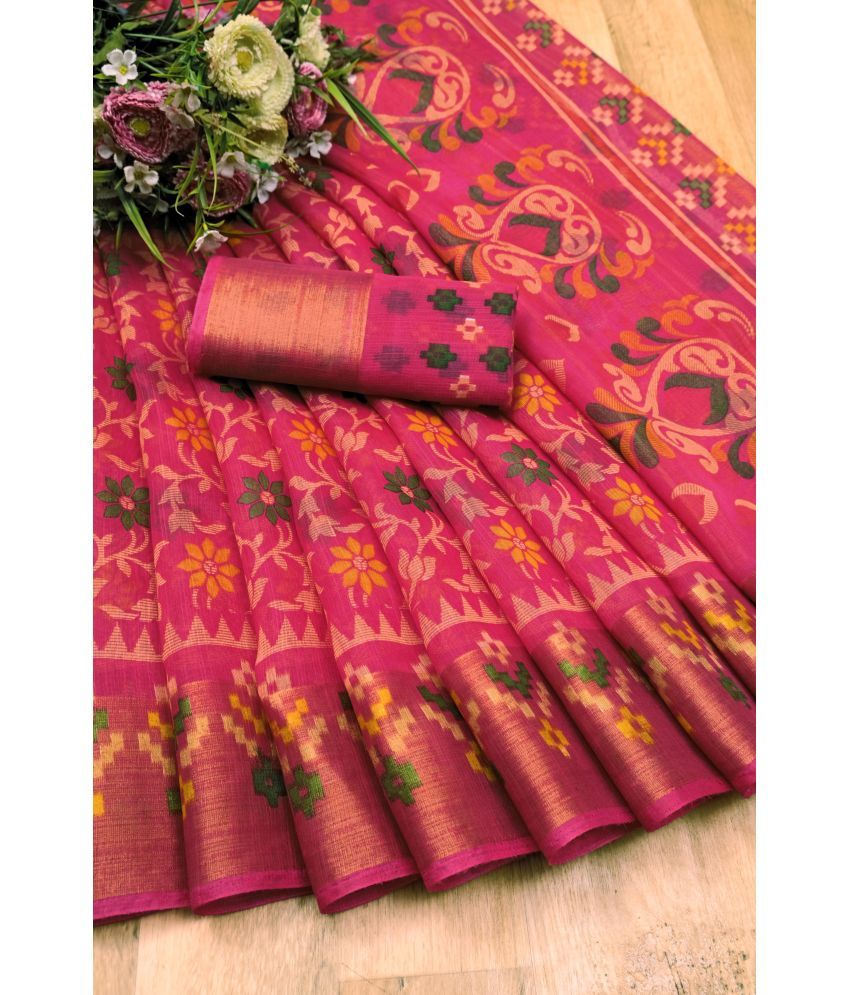     			Saadhvi Cotton Silk Applique Saree Without Blouse Piece - Rani ( Pack of 1 )