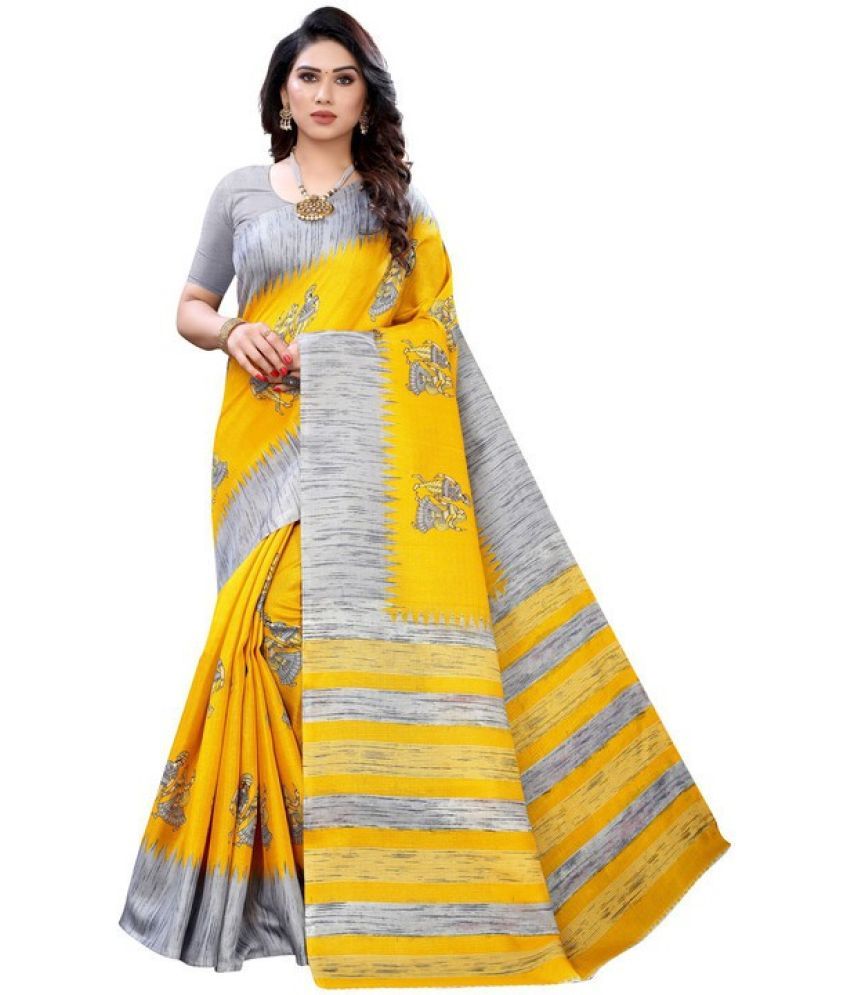     			Saadhvi Cotton Silk Applique Saree Without Blouse Piece - Yellow ( Pack of 1 )