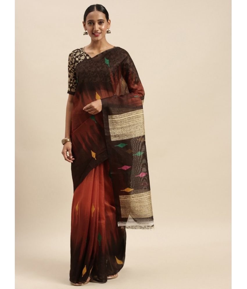     			Saadhvi Cotton Silk Applique Saree Without Blouse Piece - Brown ( Pack of 1 )