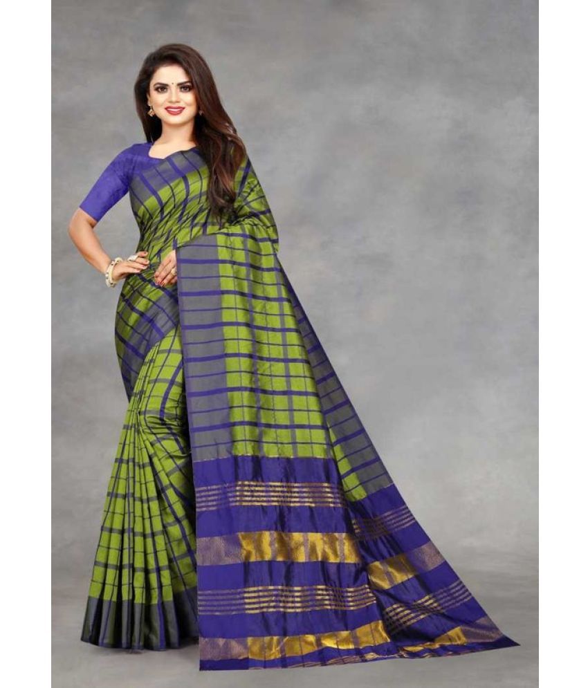     			Saadhvi Cotton Silk Applique Saree Without Blouse Piece - Green ( Pack of 1 )