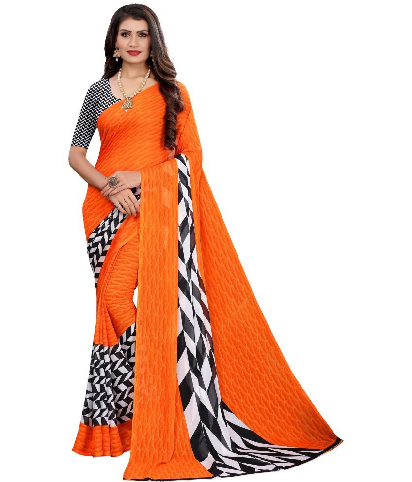     			Saadhvi Cotton Silk Applique Saree Without Blouse Piece - Orange ( Pack of 1 )