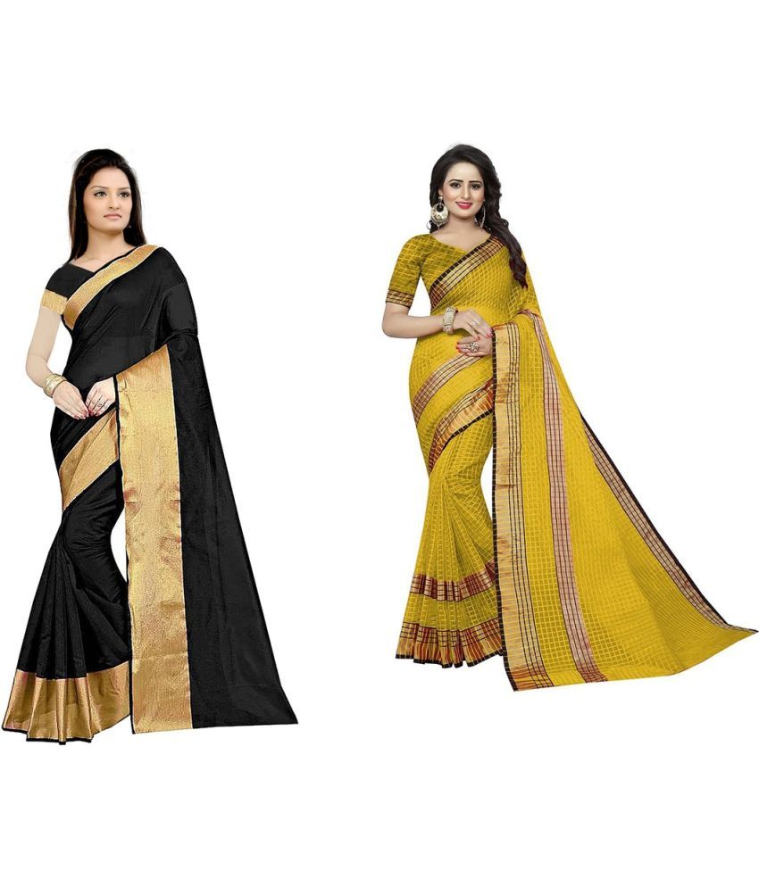     			Saadhvi Cotton Silk Applique Saree Without Blouse Piece - Black ( Pack of 1 )