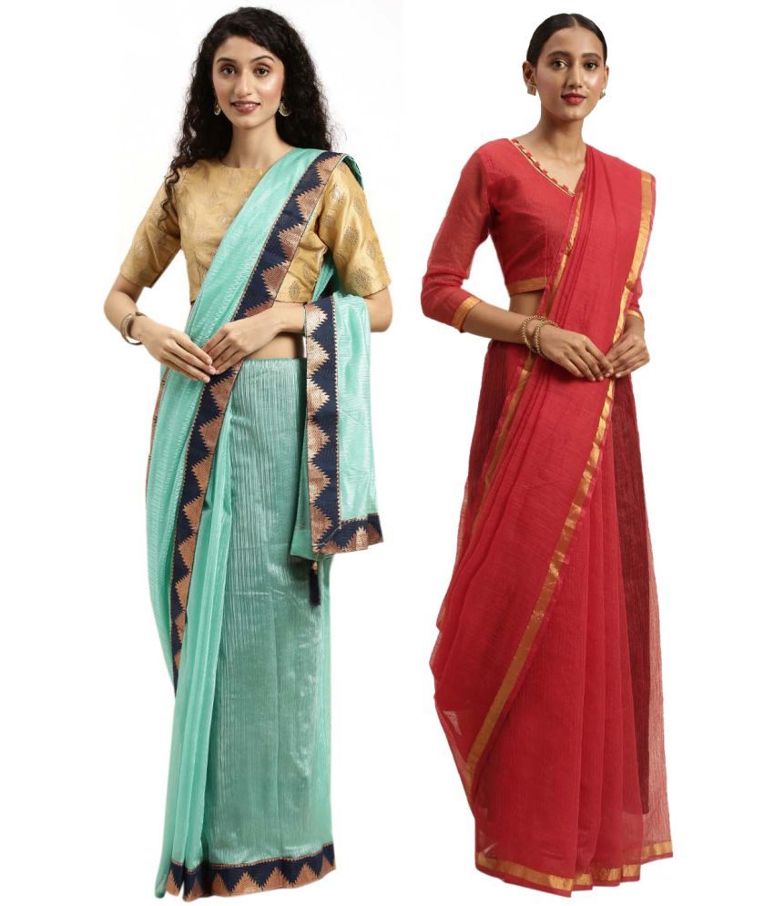     			Saadhvi Cotton Silk Applique Saree Without Blouse Piece - Multicolor ( Pack of 1 )