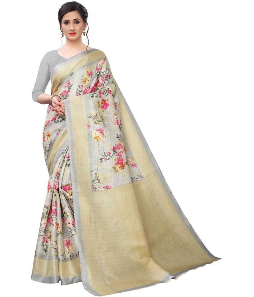     			Saadhvi Cotton Silk Applique Saree Without Blouse Piece - Grey ( Pack of 1 )