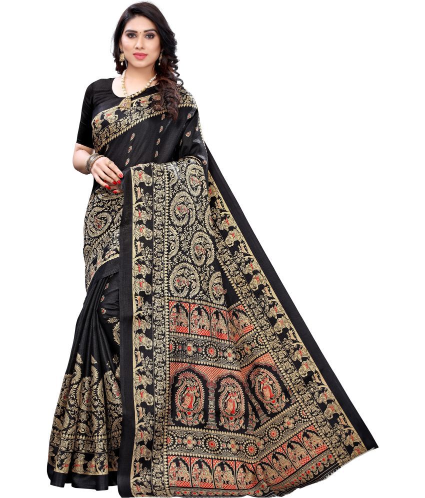     			Saadhvi Cotton Silk Applique Saree Without Blouse Piece - Black ( Pack of 1 )