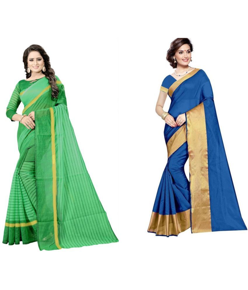     			Saadhvi Cotton Silk Applique Saree Without Blouse Piece - Multicolor ( Pack of 1 )