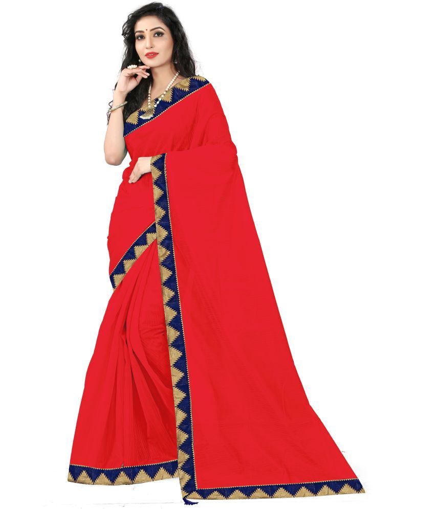     			Saadhvi Cotton Silk Applique Saree Without Blouse Piece - Red ( Pack of 1 )