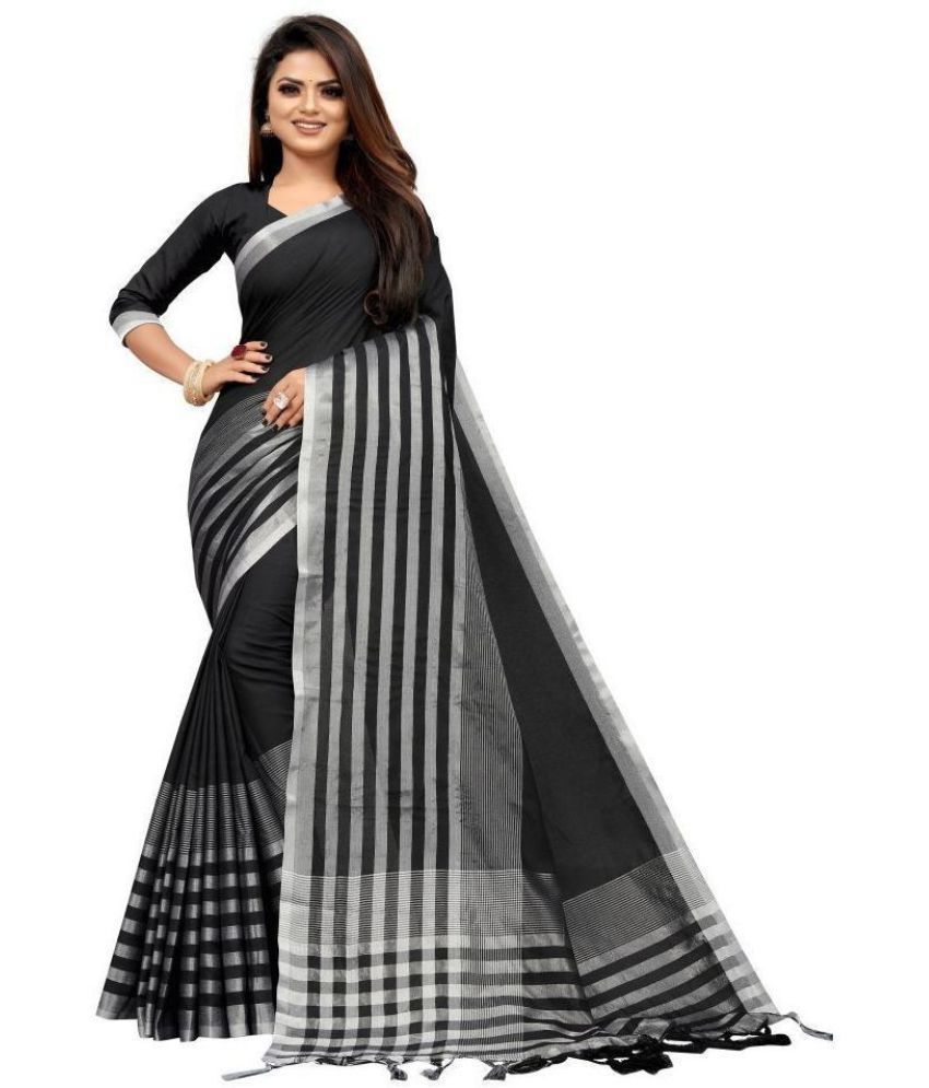     			Saadhvi Cotton Silk Applique Saree Without Blouse Piece - Black ( Pack of 1 )