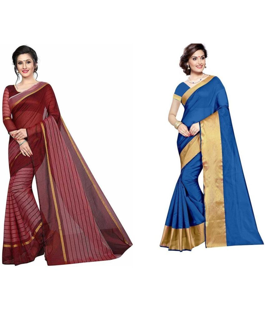     			Saadhvi Cotton Silk Applique Saree Without Blouse Piece - Multicolor ( Pack of 2 )