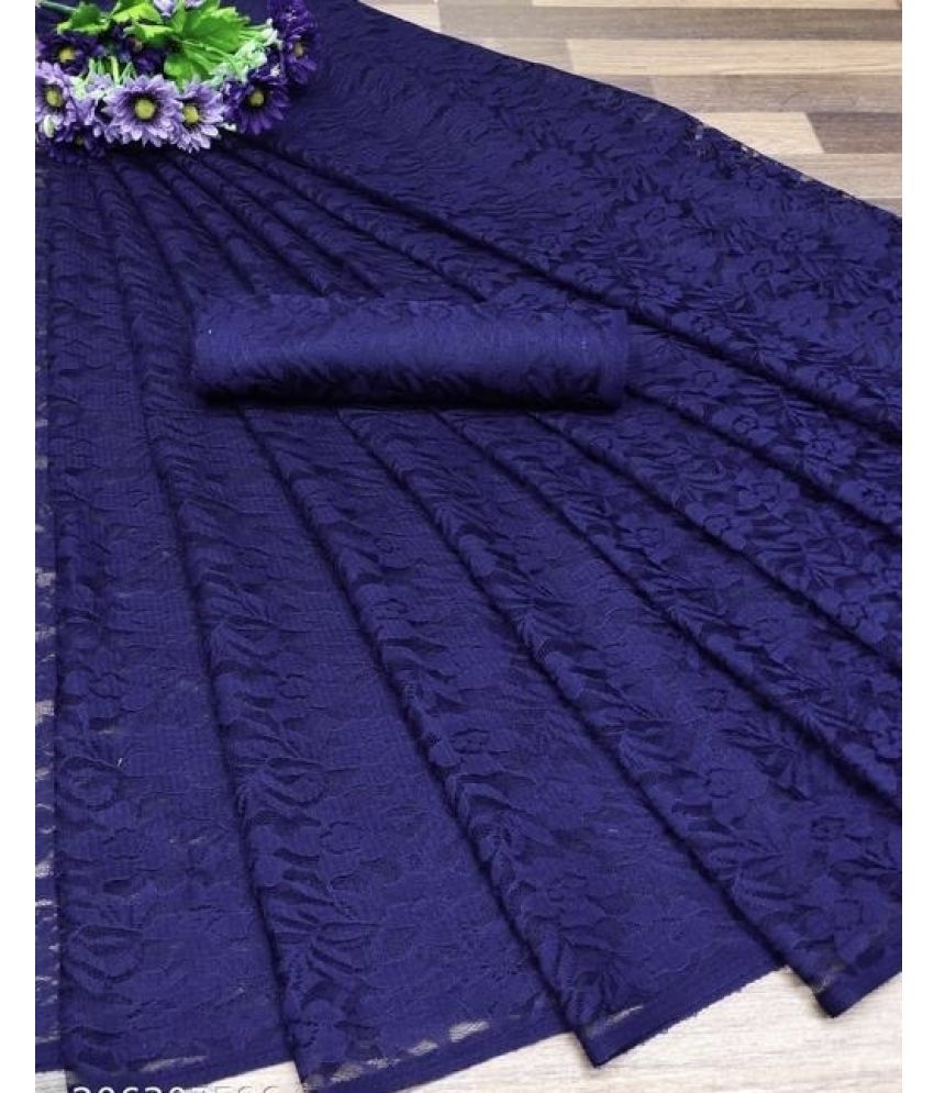     			Saadhvi Cotton Silk Applique Saree Without Blouse Piece - Navy Blue ( Pack of 1 )