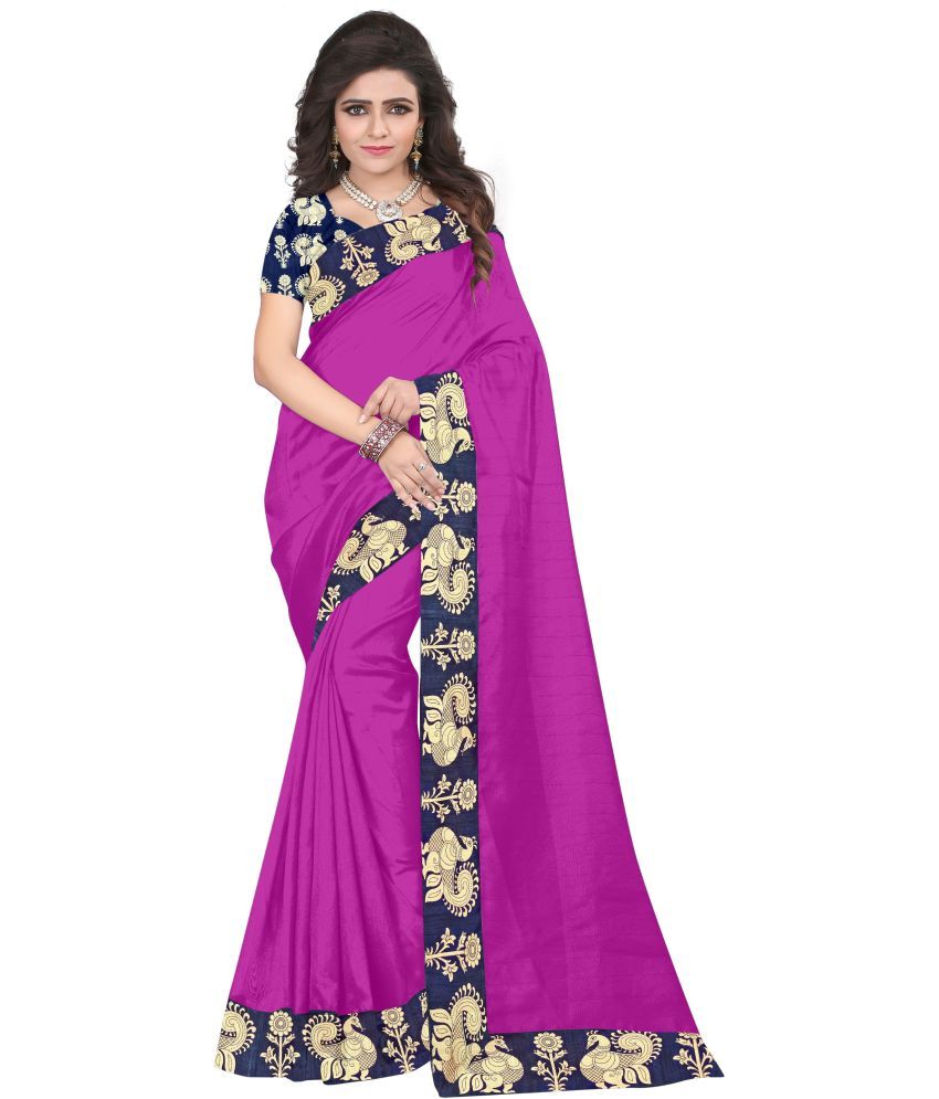     			Saadhvi Cotton Silk Applique Saree Without Blouse Piece - Pink ( Pack of 1 )