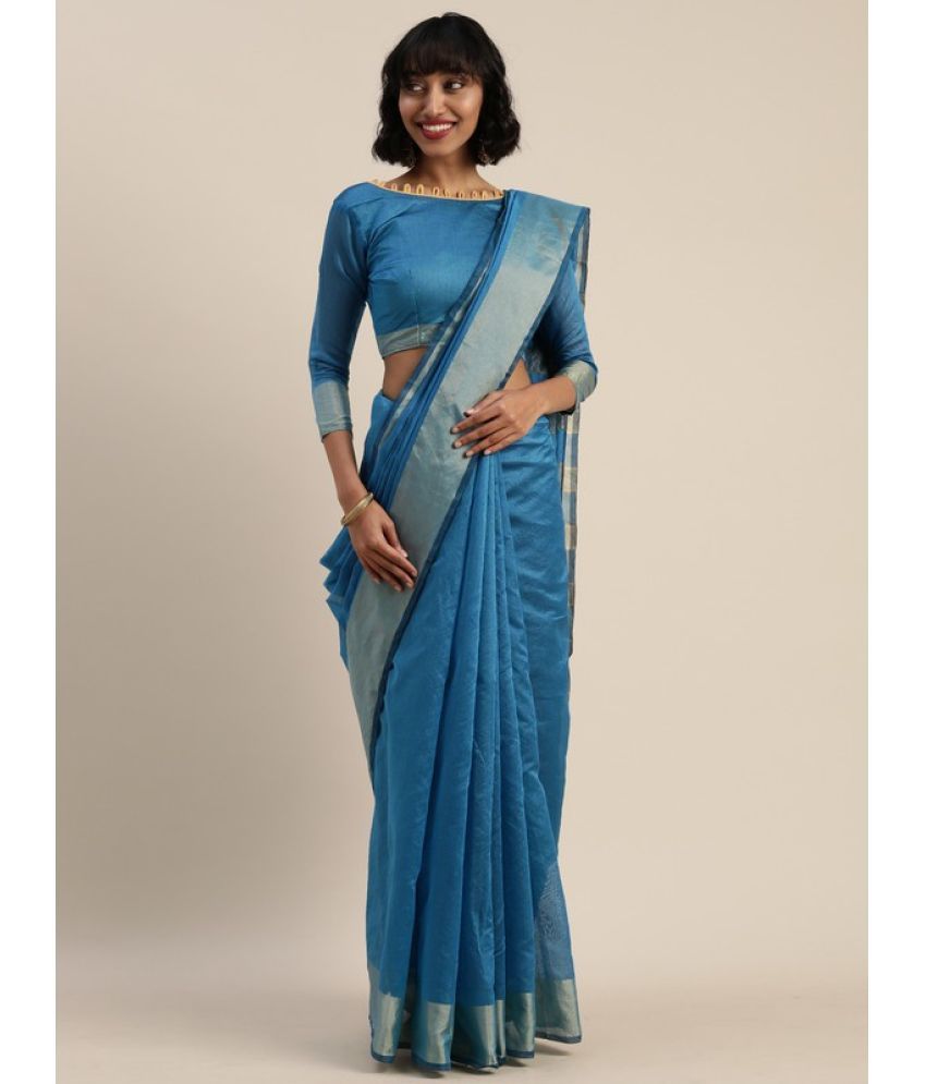     			Saadhvi Cotton Silk Applique Saree Without Blouse Piece - Blue ( Pack of 1 )