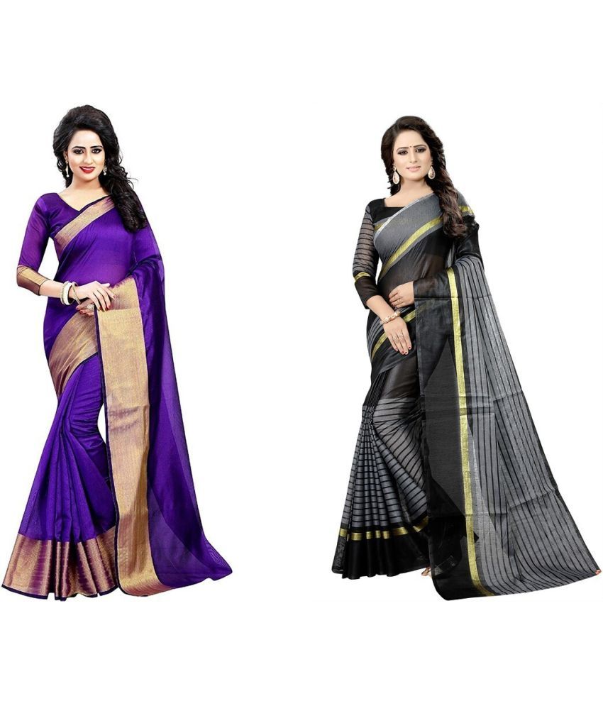     			Saadhvi Cotton Silk Applique Saree Without Blouse Piece - Purple ( Pack of 1 )