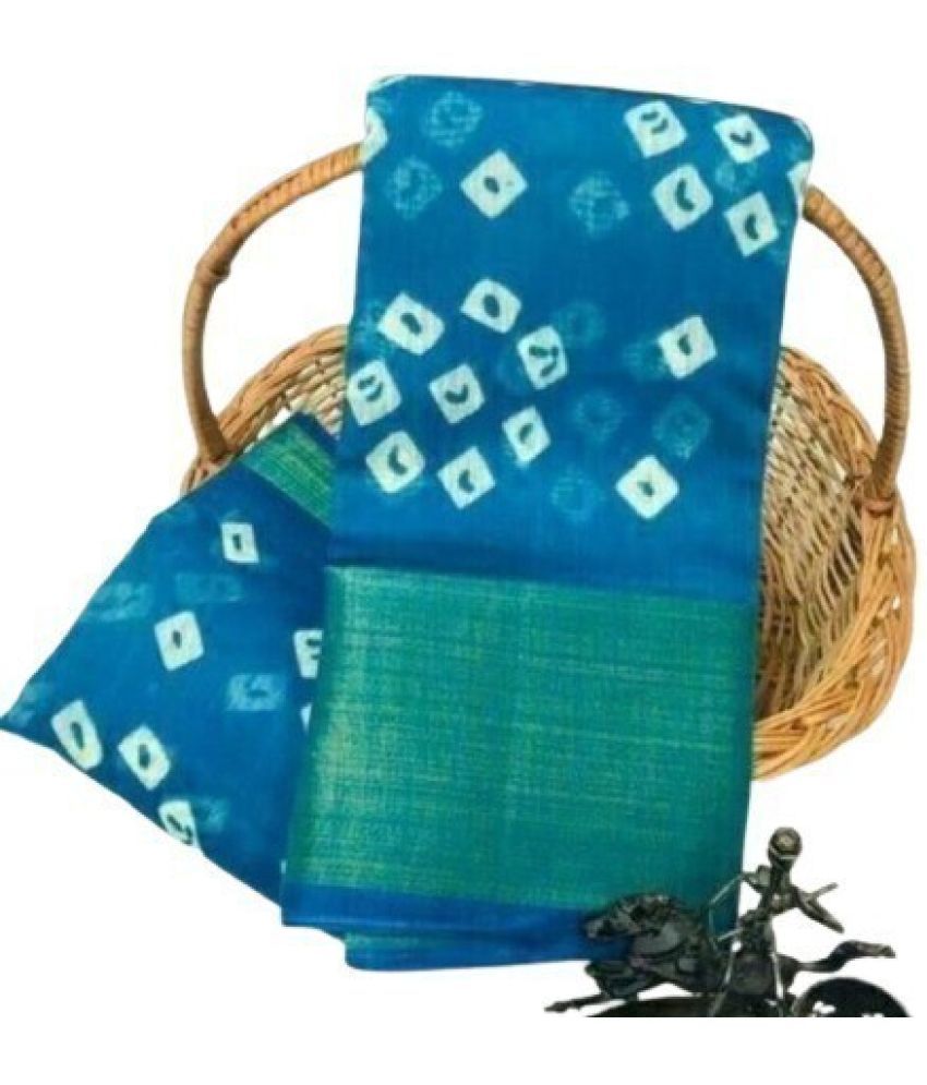     			Saadhvi Cotton Silk Applique Saree Without Blouse Piece - Blue ( Pack of 1 )