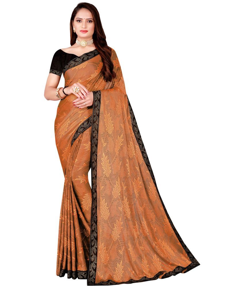     			Saadhvi Cotton Silk Applique Saree Without Blouse Piece - Orange ( Pack of 1 )