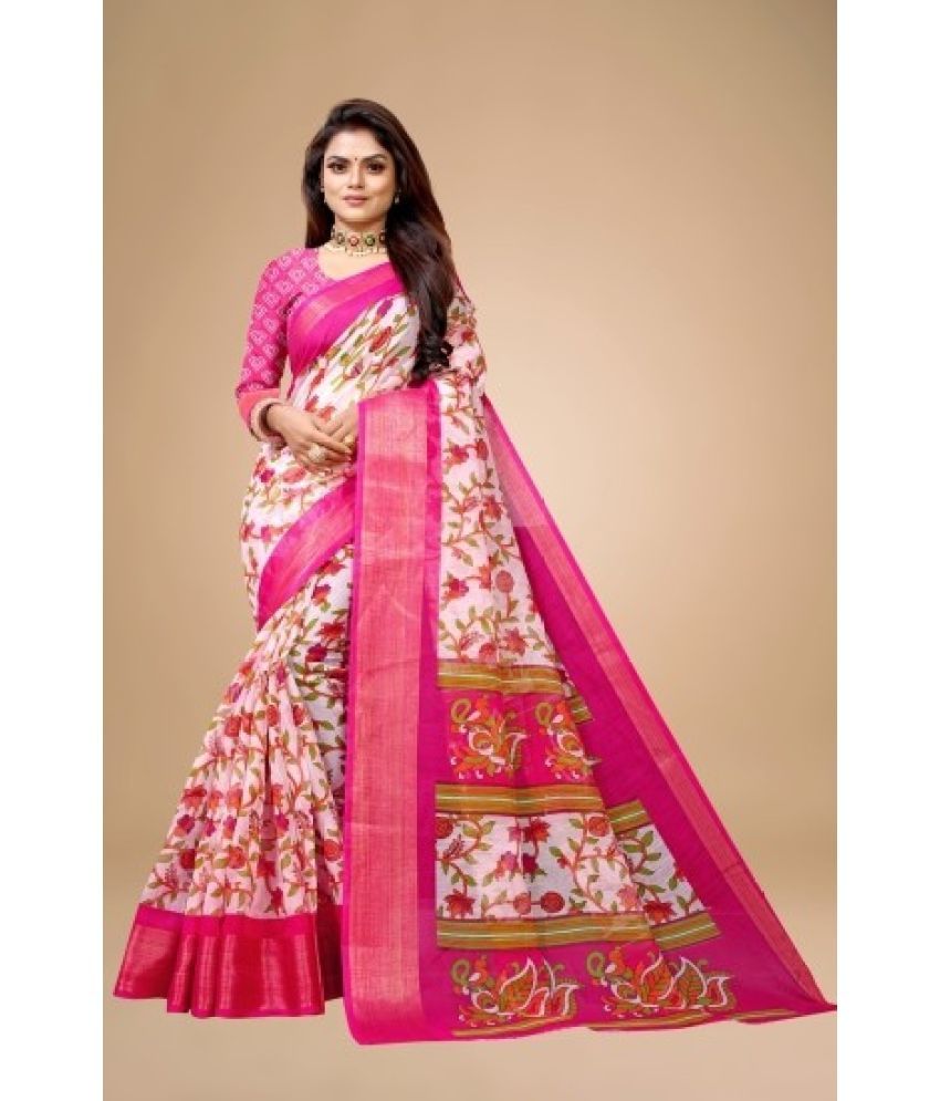     			Saadhvi Cotton Silk Applique Saree Without Blouse Piece - Pink ( Pack of 1 )