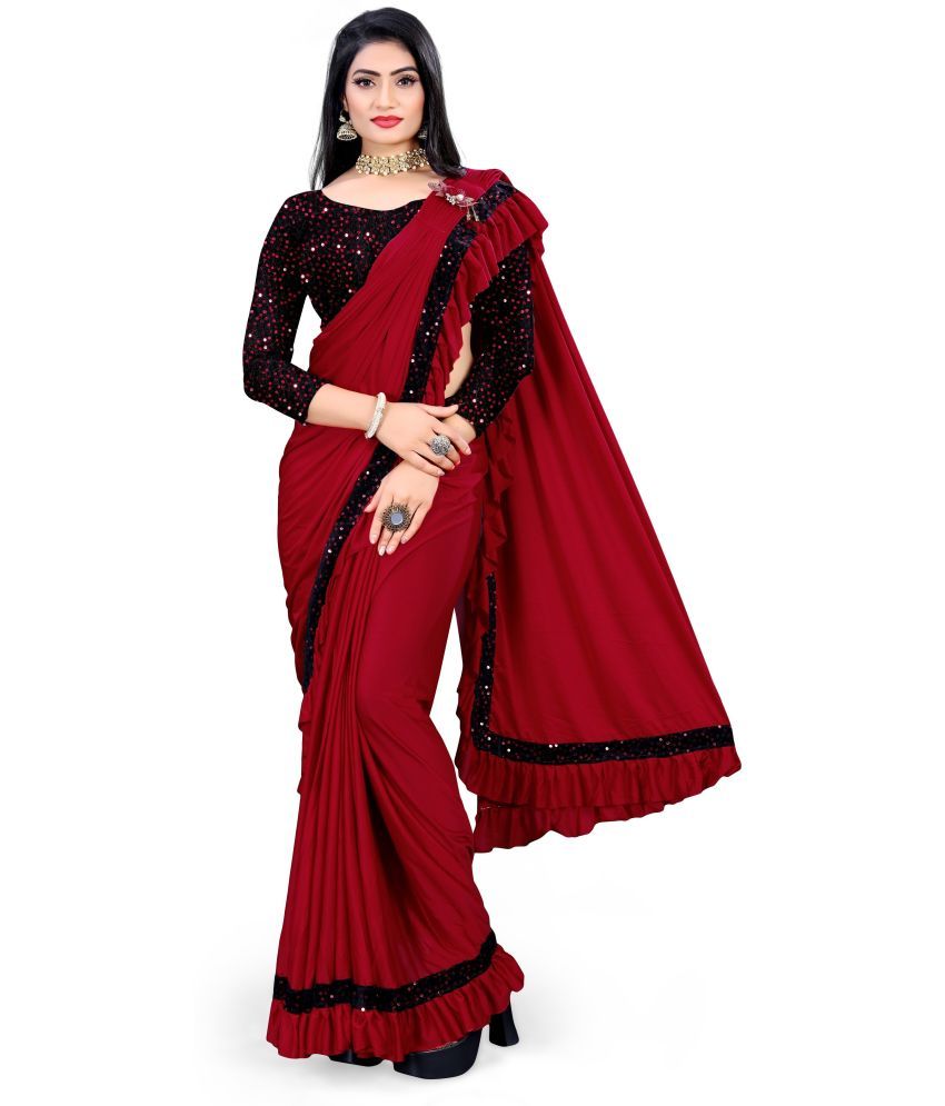     			Saadhvi Cotton Silk Applique Saree Without Blouse Piece - Red ( Pack of 1 )