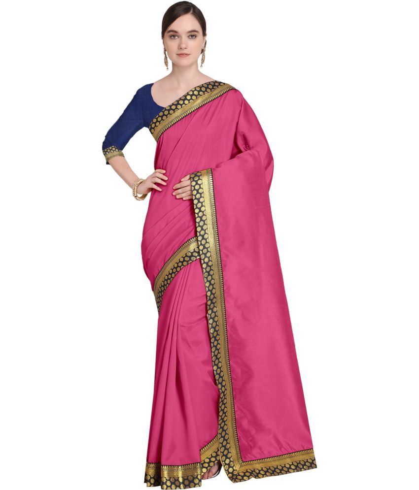     			Saadhvi Cotton Silk Applique Saree Without Blouse Piece - Pink ( Pack of 1 )