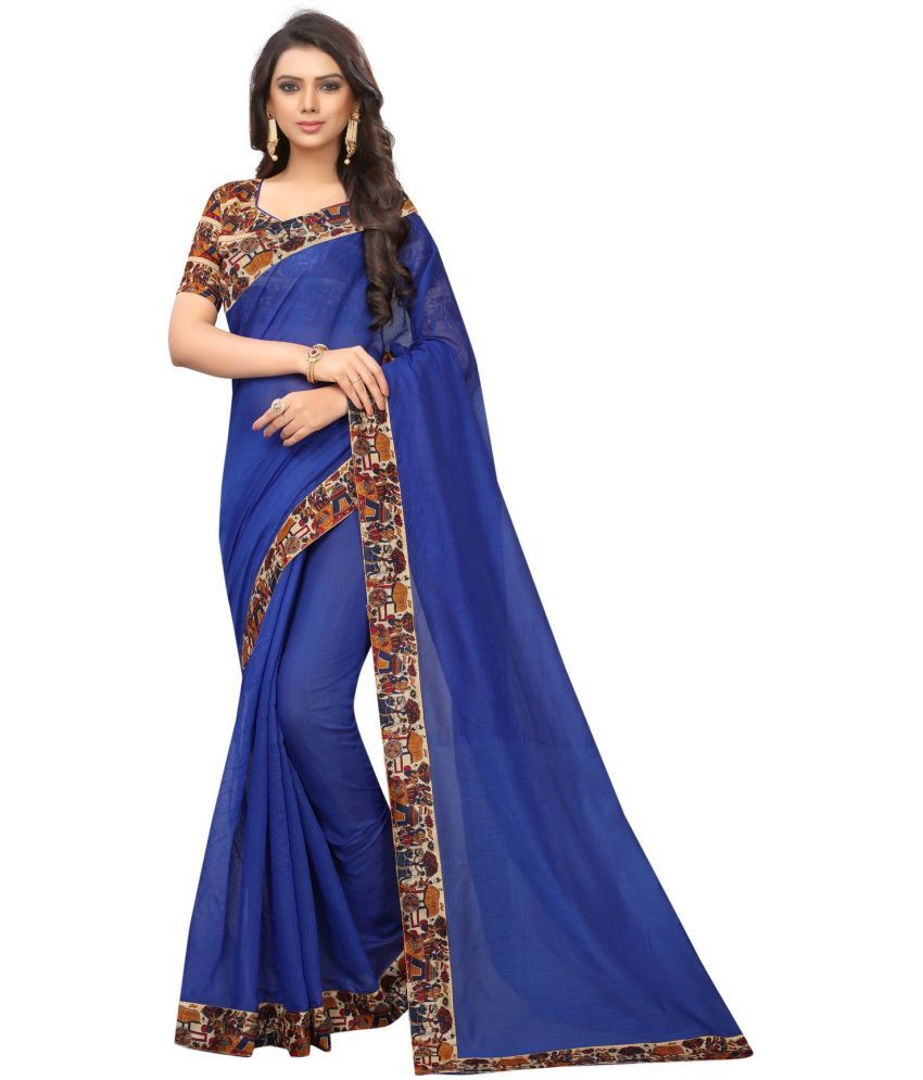     			Saadhvi Cotton Silk Applique Saree Without Blouse Piece - Blue ( Pack of 1 )