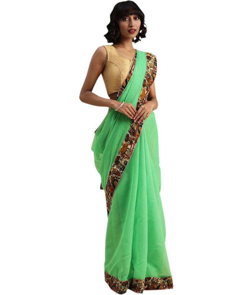     			Saadhvi Cotton Silk Applique Saree Without Blouse Piece - Green ( Pack of 1 )