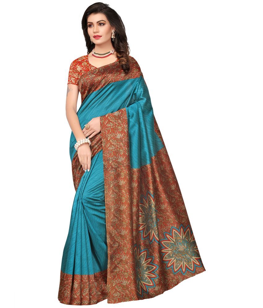     			Saadhvi Cotton Silk Colorblock Saree With Blouse Piece - Blue ( Pack of 1 )