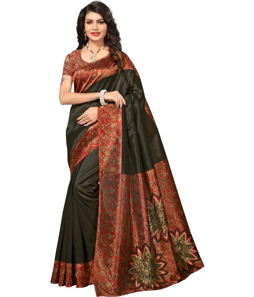     			Saadhvi Cotton Silk Colorblock Saree With Blouse Piece - Black ( Pack of 1 )