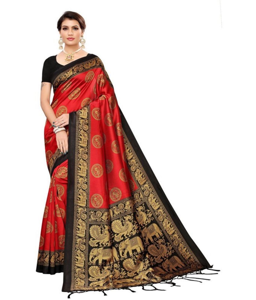     			Saadhvi Cotton Silk Colorblock Saree With Blouse Piece - Red ( Pack of 1 )